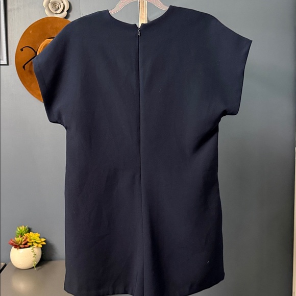 Zara Woman’s  Blue Navy Romper With Front Pockets Zipper Closure V-Neck Size: S - Picture 4 of 5